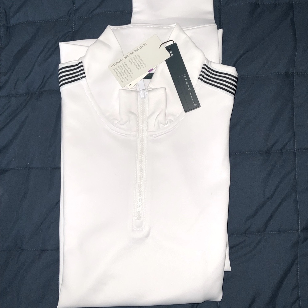 Perry Ellis, pure white jacket with black stripes, size xxl